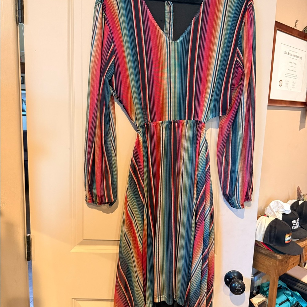 Colorful Striped Long Sleeve Dress
